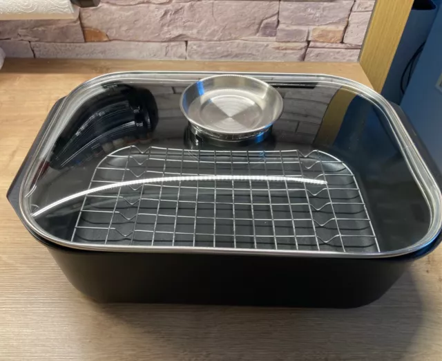 ELO Bräter Schmortopf Alugussbräter mit Glasdeckel Aromaknopf Gitter 40 cm