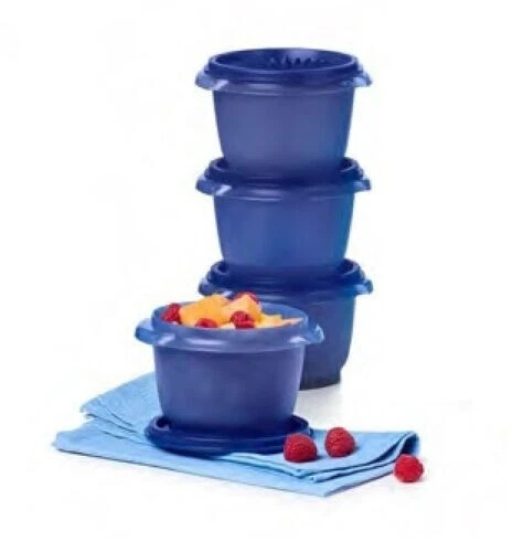 New Tupperware SERVALIER BOWL Set of 4~ Blue ~ 20-oz ounce w/ Seals