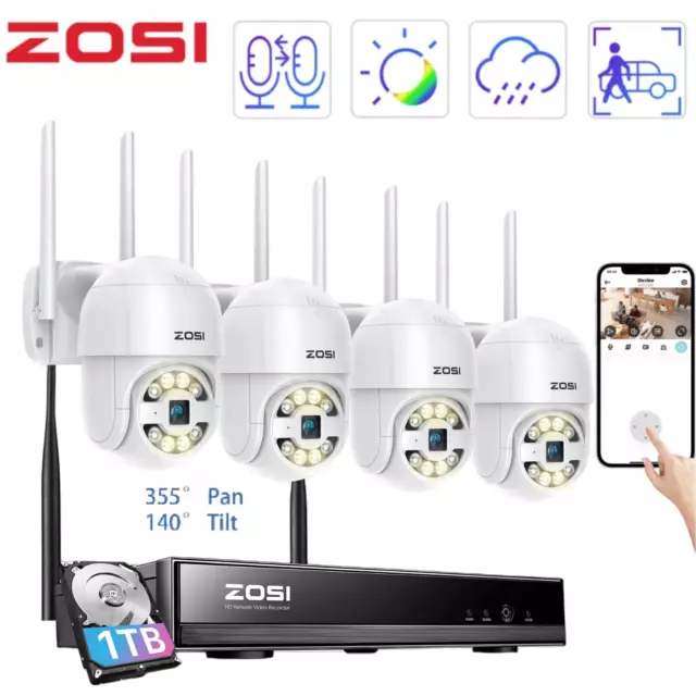 ZOSI 3MP Pan/Tilt Wireless Network CCTV WiFi IP Outdoor Security Camera System