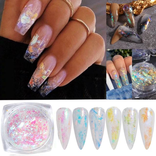 5 Farben Holografischer Nagelglitzer Glänzende Pigmentstaub-Nagelkunst-