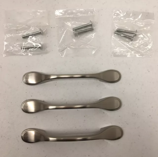 Vtg Lot of 3 Drawer Pulls Cabinet Pull Handles Cupboard Brushed Silver 5 inch