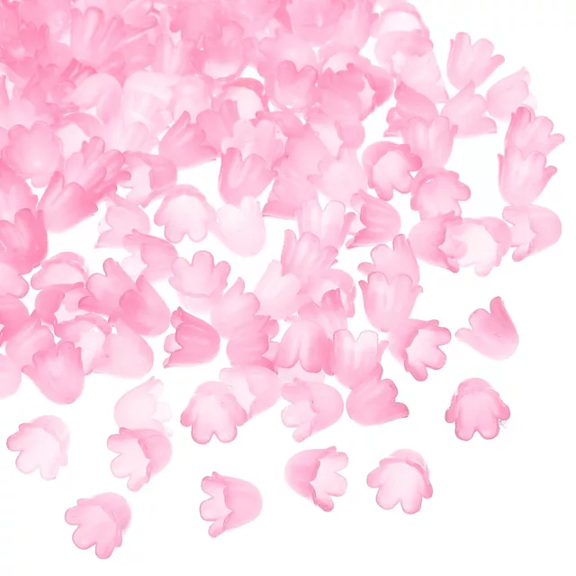 300Pcs 0.3x0.4" Acrylic Frosted Flower Beads Flower Bead Caps, Pink
