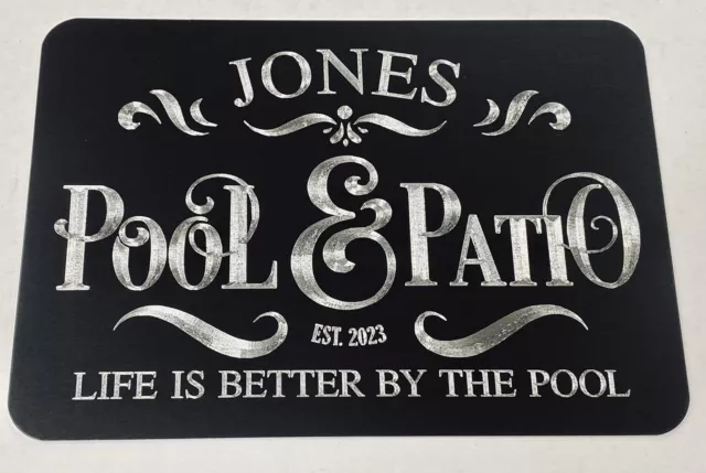 Personalized Custom Name Diamond Etched Pool & Patio Metal Welcome Sign 10x7