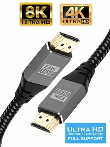 Premium 4K/8K Hdmi Cable 2.0/2.1 High Speed Gold Plated Braided Lead 4320P 3D