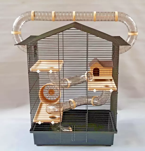 Large Hamster Mouse Cage Mice Pet with Water Bottle House Tubes Wheel Platforms