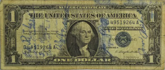 1957 A $1 One Dollar Silver Certificate Blue Seal Note D49519264A Short Snorter