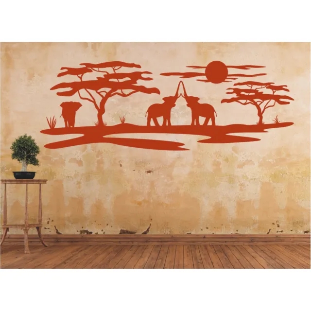 Wandtattoo Elefanten Afrika Affenbrotbaum Savanne Landschaft Wandaufkleber