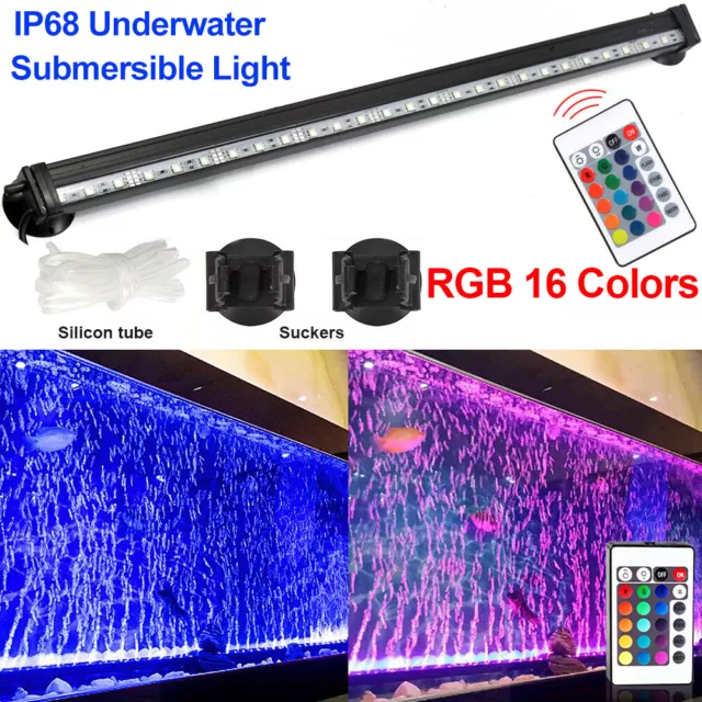 61CM 24Inch LED Bubble Aquarium Light RGB Fish Tank Underwater Submersible Light