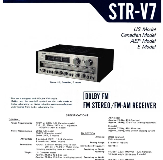 SONY STR-V7 SCHEMATIC Diagram Service Manual Repair Schaltplan