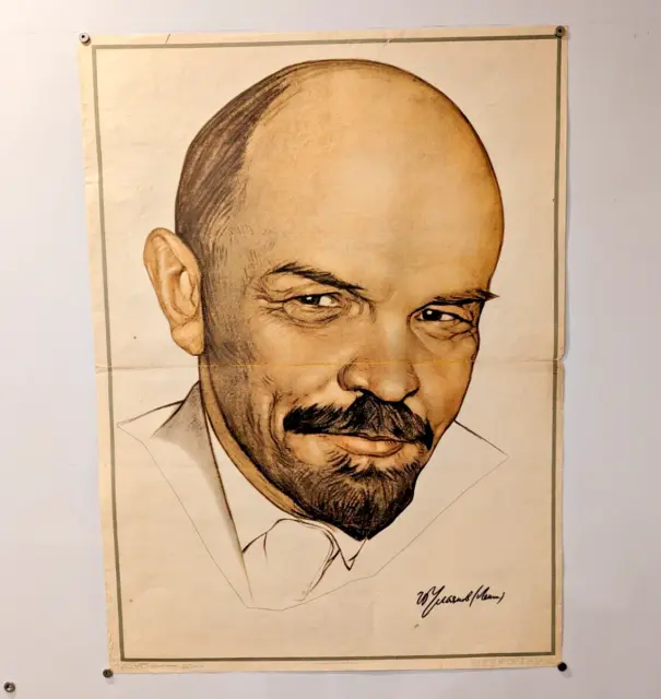 original Soviet propaganda Poster of dictator Lenin , 1978 military  HUGE 26x20"