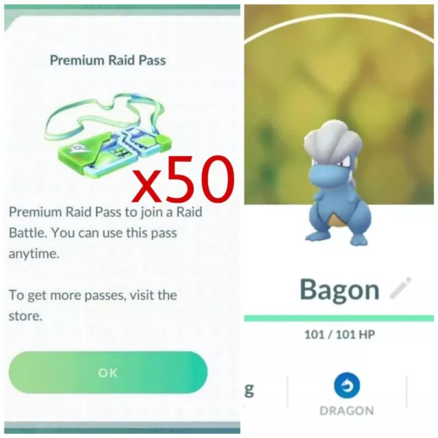 x50 Raid Pass Premium and x50 Bagon - Friend Finder - Description