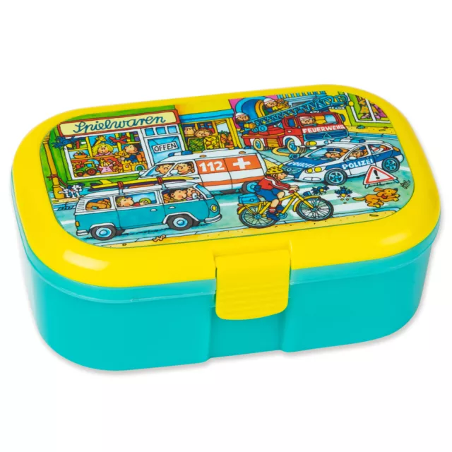 Kinder Brotdose / Lunchbox Einsatzfahrzeuge Wimmelbild mit herausnehmbaren Obst