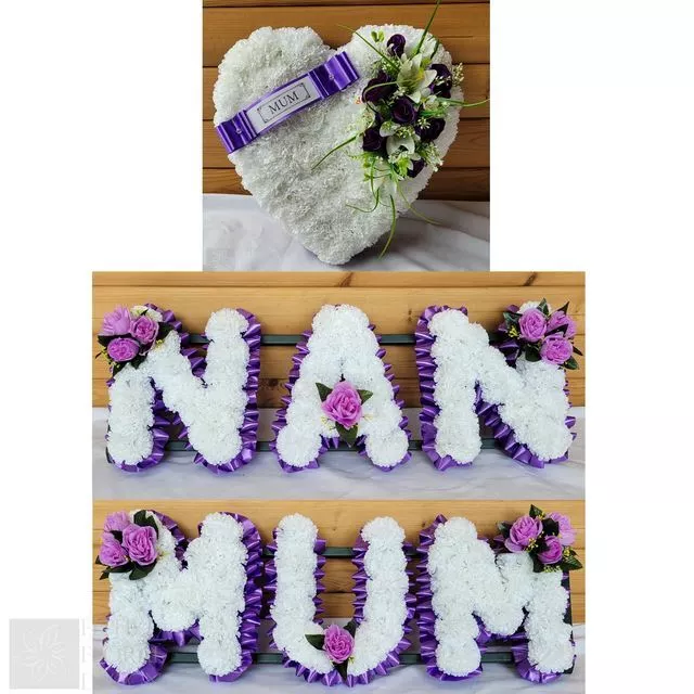 Funeral Flowers MUM NAN HEART Artificial Tribute Wreath Silk Memorial Package