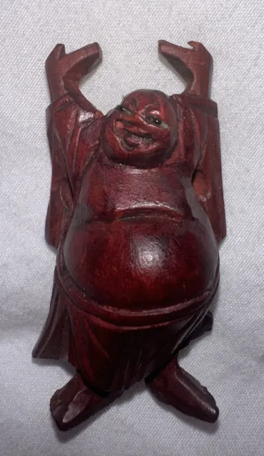 Vintage hand carved Buddha statue, wood, 2 Inches For Good Luck And Wealth