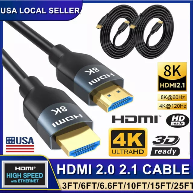 Premium HDMI Cable HDMI 2.1 2.0 Cord 8K 4K Ultra HD 3D High Speed Ethernet ARC