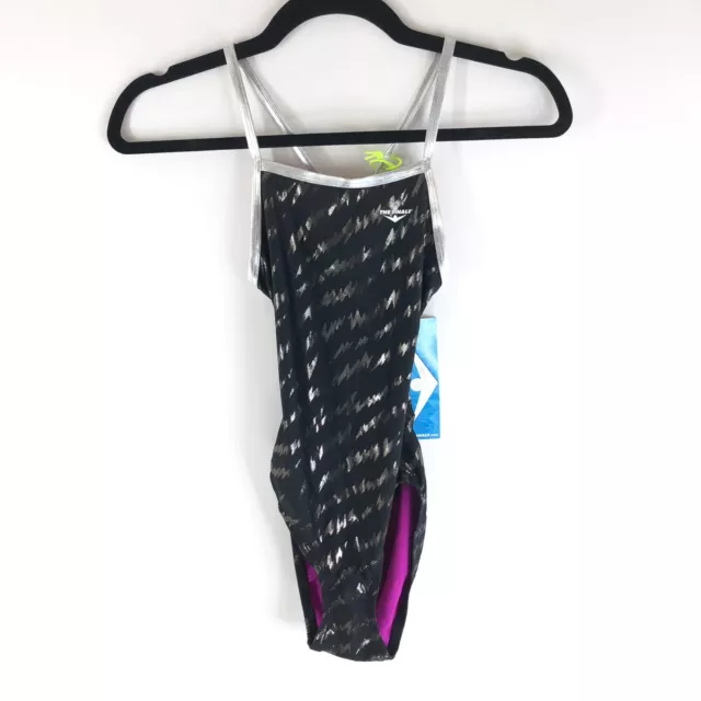 The Finals Funnies Wingback One Piece Swimsuit Lightning Black Silver 28 XS