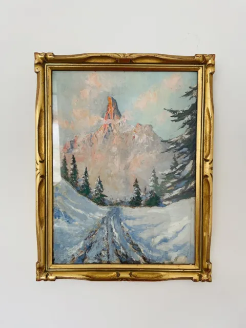 huile sur bois paysage de montagne Samoens  A identifier (L Quénard?) Début XXe