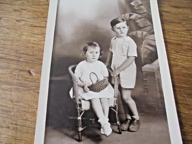 Photo ancienne portrait 2 jeunes enfants frère & soeur PH. ZYKA Tergnier La Fère