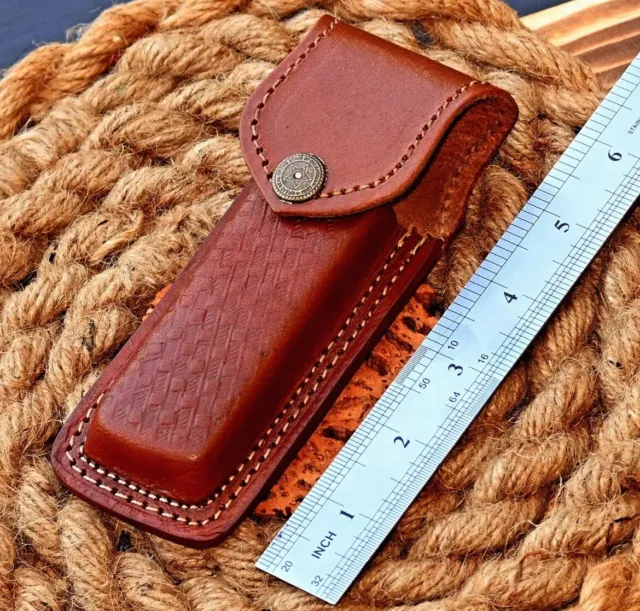 Leather Knife Sheath fits Buck 110 Folding Hunter to 5" Brown Belt Pouch Cover