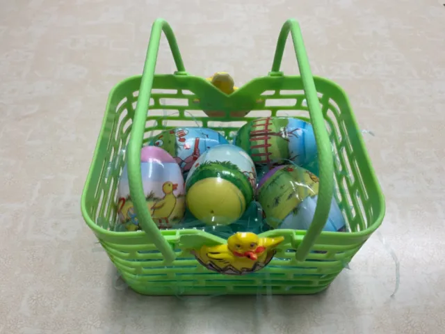 VTG-HARTIN INT PLASTIC EASTER BASKET GOOGLY EYED CHICKS w/5 SHRINK WRAPPED EGGS