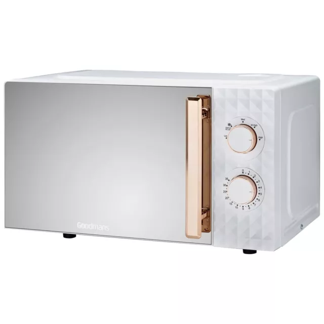 Diamond White and Rose Gold Effect Microwave Capacity 20L Mirror Finish Door