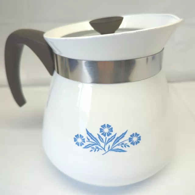 Vintage Cornflower Blue Corning Ware 2 Quart 8 cup 64 Oz Coffee Tea Pot Kettle  