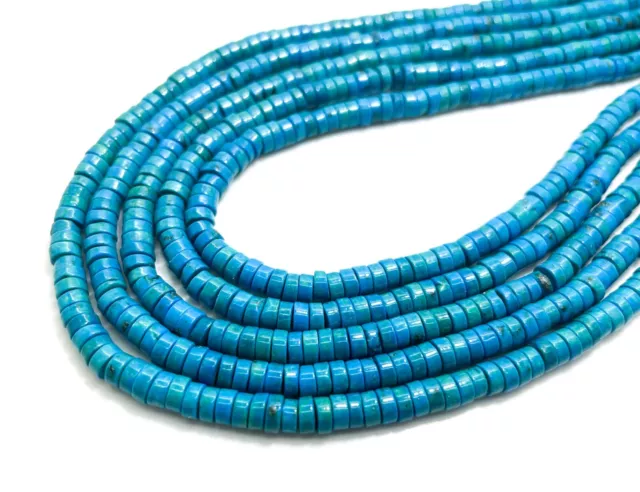 Genuine Natural Blue Turquoise Rondelle Flat Disc Heishi Gemstone Bead RD28B