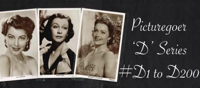 PICTUREGOER - D Series 1950s ☆ FILM STAR ☆ Postcards #D1 to #D200