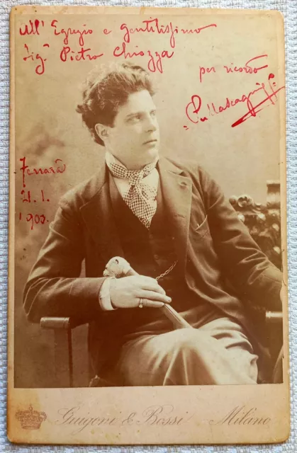 PIETRO MASCAGNI, foto all'albumina con dedica e autografo, Ferrara 1900. Lirica