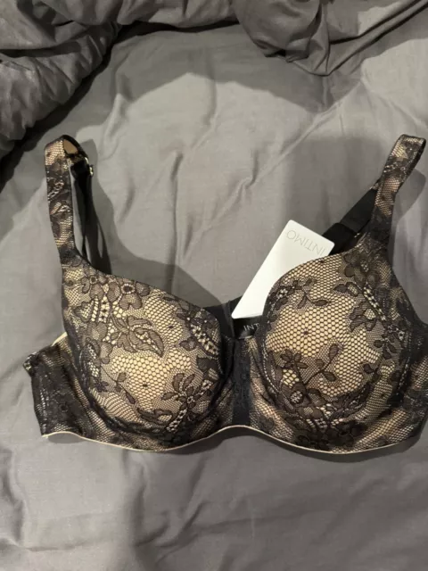 INTIMO SMOOTH LACE MIRACLE CONTOUR BRA 34DD BNWT BLACK Cream Colour