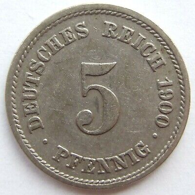 Pièce de Monnaie Reich Allemand Empire 5 Pfennig 1900 F En Very fine