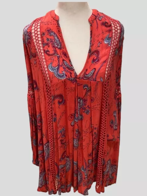 Free People Just The Two Of Us Paisley Printed Boho Tunic Dress Top S 3