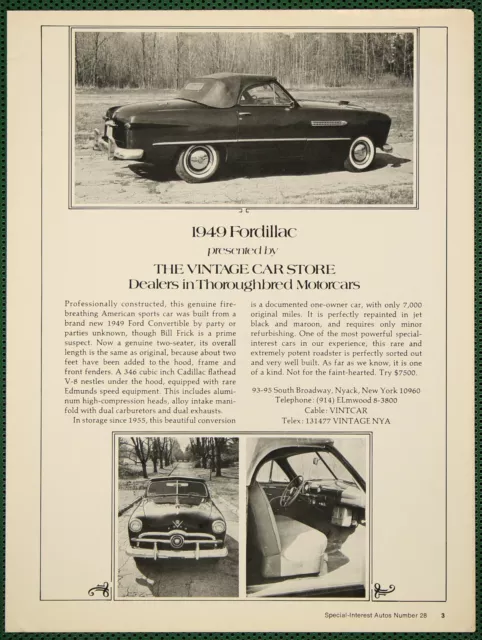 Ford 1949 Fordillac Conversion Cadillac Engine Car Store Vintage Print Ad 1975