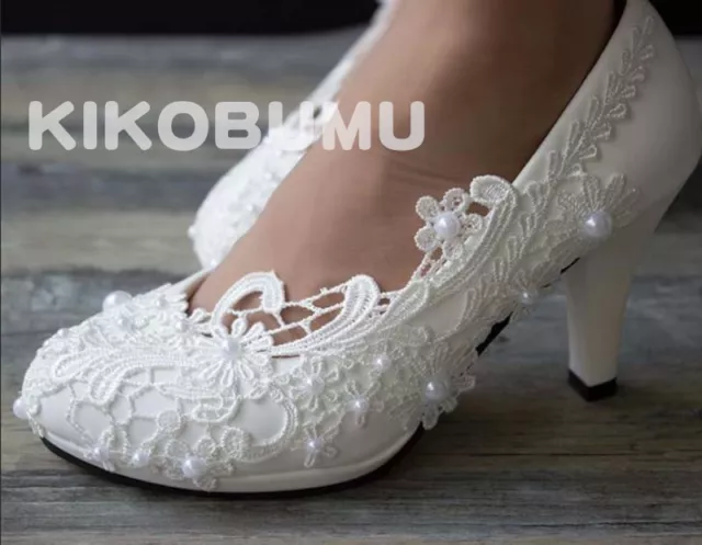 WOMENS IVORY LACE PETAL LOW KITTEN HEEL FULL TOE STRAPPY BRIDAL WEDDING  SHOES | eBay