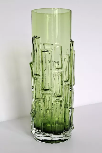 VINTAGE 1960s ASEDA SWEDEN MID CENTURY MODERN GREEN ART GLASS BARK VASE RETRO