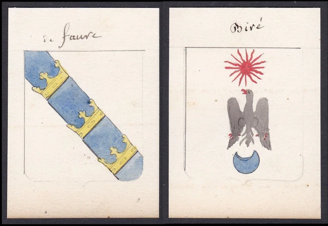 19. Siglo Bire De Faure Francia Escudo Abrigo De Arms Acuarela