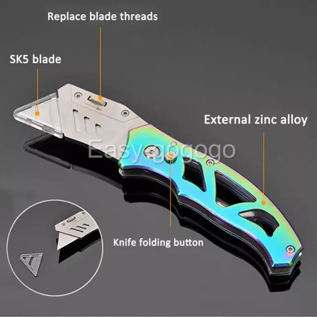 Rainbow Folding Utility Knife Aluminium Handle & 10X Spare Stanley Blades Craft 2