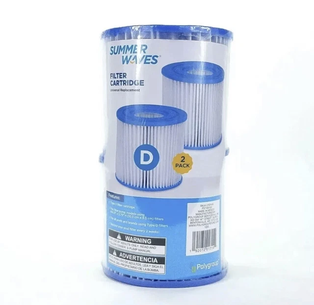 SUMMER WAVES SWIMMING Pool TYPE D Filter Pump Cartridge 2 Pk Polygroup