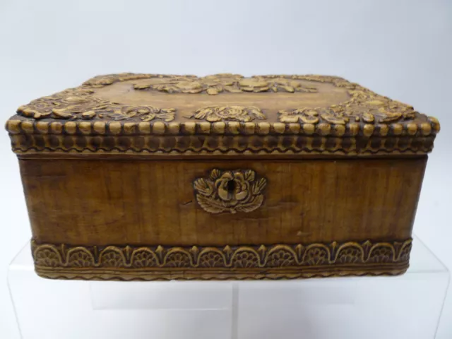 Large Wooden Box Decorated with Carved Centre and Corners