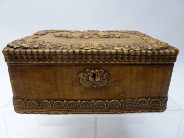 Large Wooden Box Decorated with Carved Centre and Corners