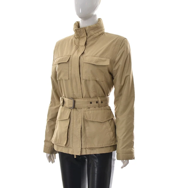 Veste Ceinturée Femme Gris Foncé Avec Col En Fourrure Réelle - Taille M, Style Motard, Marque RefrigiWear