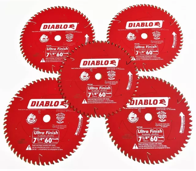 5 Diablo 7-1/4" Carbide Tip Circular Saw Finish Blades 60T 60 Tooth D0760 Freud