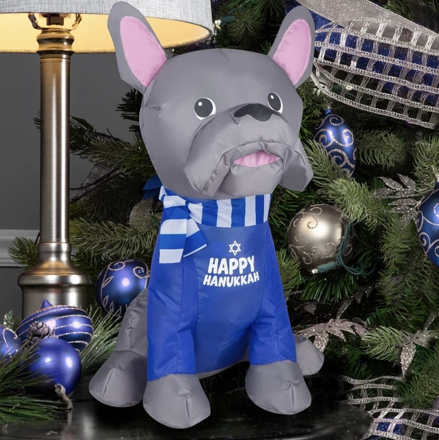 Gemmy 21.5" Hanukkah French Bulldog AirBlown Inflatable Tabletop Christmas Decor