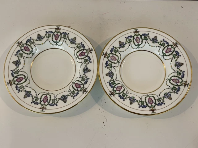 Antique Minton English Porcelain Pair Rimmed Soup Bowls H2581