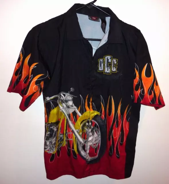 Orange County Choppers Shirt Flames Button Down Motorcycle Size L