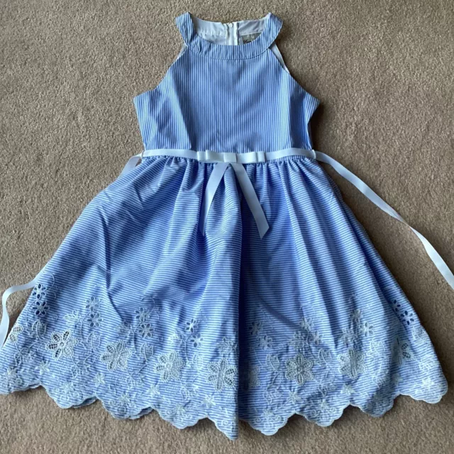 Rare Editions Dress, Girls 14, Party/ Sundress, Blue/ White Striped,/ Floral