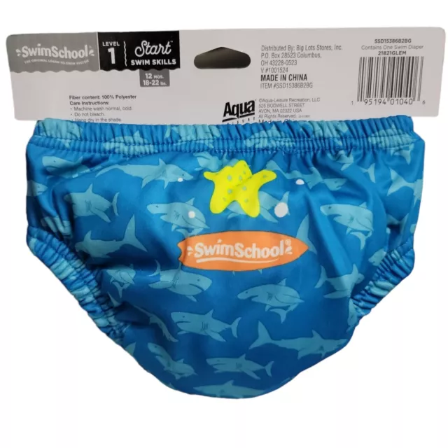 Swim School Reusable Swim Diaper Shark Blue Level 12 Month Boy 13-22Lbs Baby Boy 3