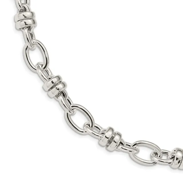 13.5mm Sterling Silver Hollow Fancy Link Chain Bracelet, 8.5 Inch