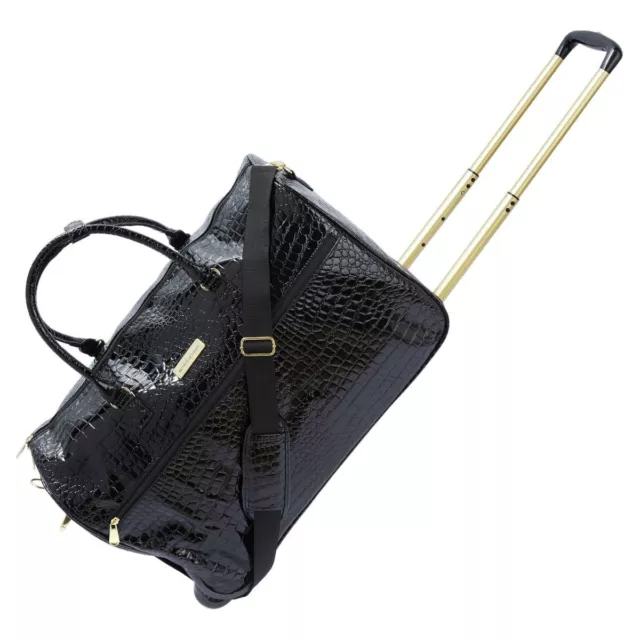 Samantha Brown Croco Embossed Wheeled 22.5" Weekender Luggage Bag Black NWT