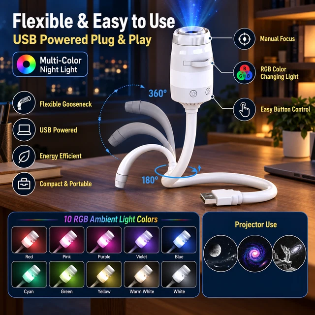 GALAXY PROJECTOR NIGHT Light USB Star Projector with 13 Films Focus ...
